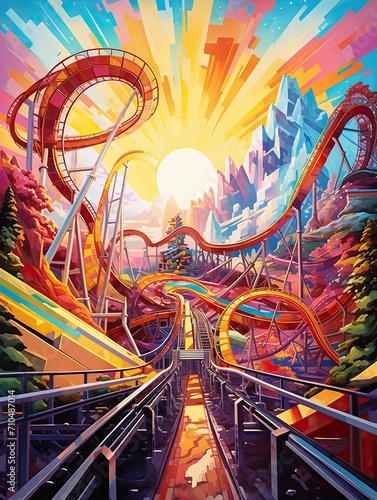 Exhilarating Roller Coasters: Amusement Park Wall Art that Thrills