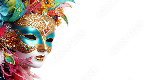 Carnival mask with feathers with colorful, Golden carnival mask, Venice carnival , 3d mask photo