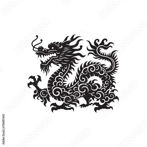 Mystical Beauty Unveiled: Majestic Chinese Dragon Silhouette for Your Stock Image Collection - Chinese New Year Silhouette - Chinese Dragon Vector Stock 