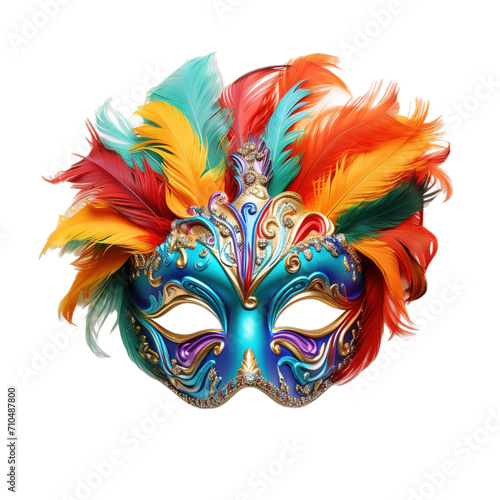 Carnival mask with feathers with colorful, Golden carnival mask, Venice carnival , 3d mask