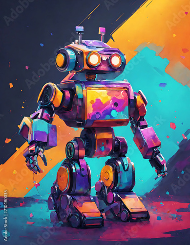 Colorful Background Robot Painting. Generative AI. © theartofphoto