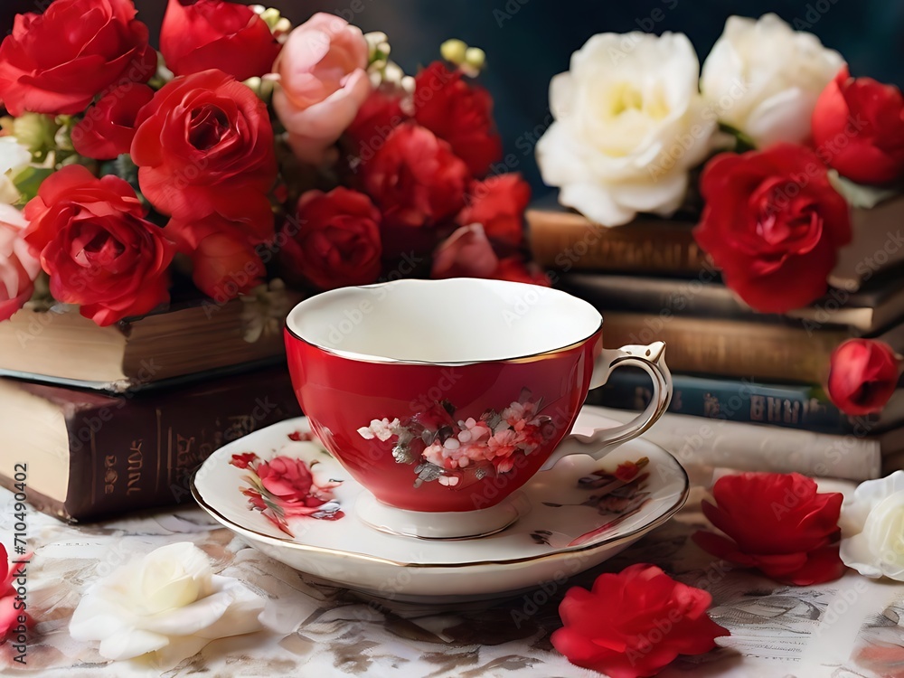 Cup of tea and roses. Cup of tea and roses.