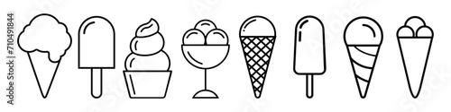 Ice cream vector icon set. Waffle cone illustration sign collection. Ice lolly symbol. Frozen juice logo.