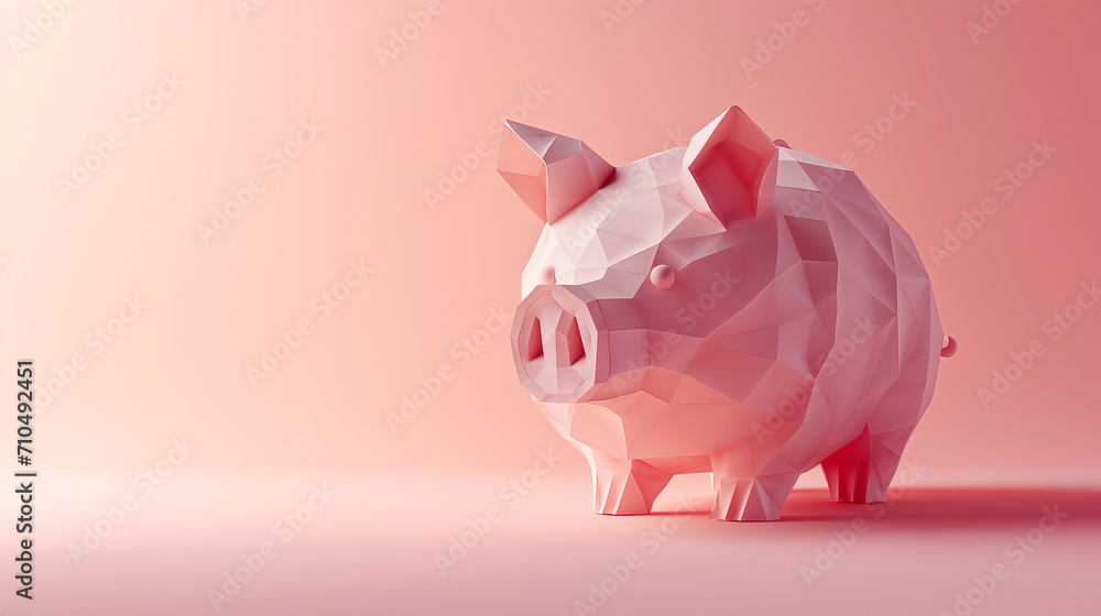 pink origami paper piggybank. generated by ai background