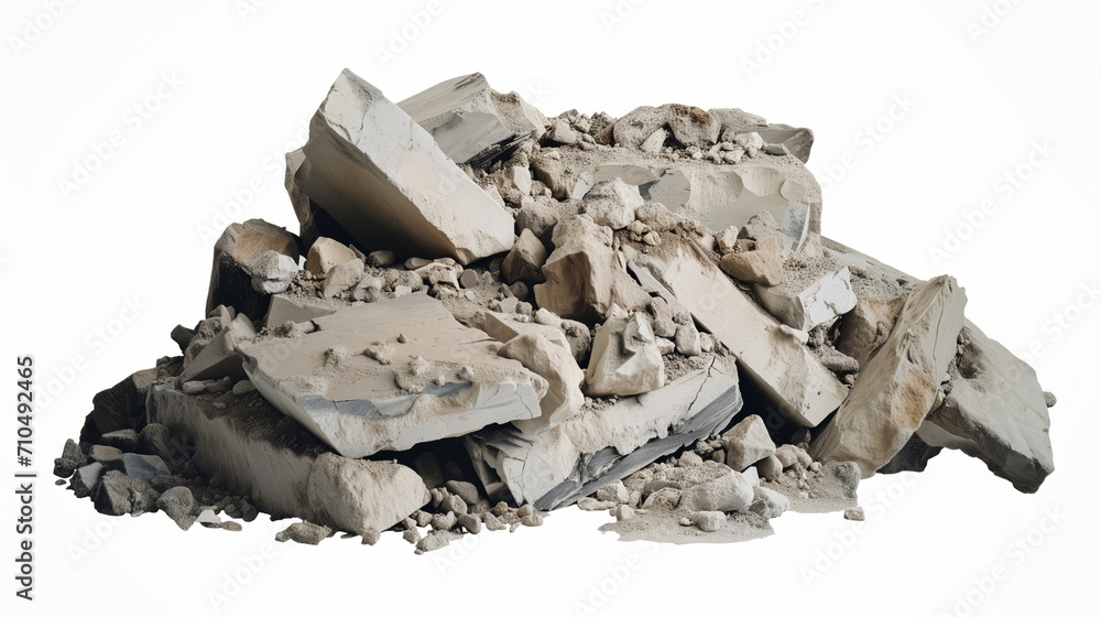 concrete rubble on a white background. generated by ai concrete rubble on a white background. generated by ai