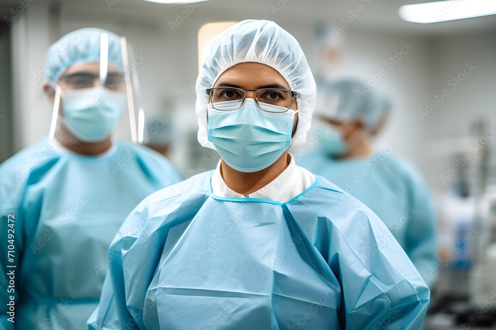 Male Medical personnel wearing masks standing in a sterile hospital, nurse Male Medical personnel wearing masks standing in a sterile hospital, nurse