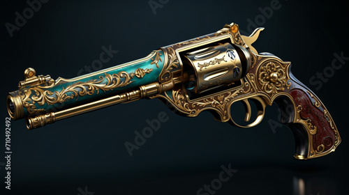  luxury gun old west style guilded filligree high photo