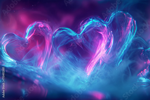 Neon love heart in digital art style for modern Valentines Day greeting card