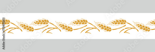 Vector Ribbon of Ears of Wheat Seamless Pattern. Horizontal Border of Grain Spikes, Barley or Rye icon. Great for Wrapping Paper, Bread Packaging, Design of Bakery, Beer labels etc.