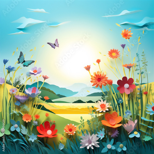 spring flowers and butterflies in the meadow