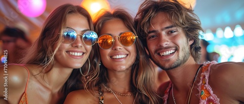 3 friends take a selfie leaving a vacation party in a Caribbean place © Alvaro