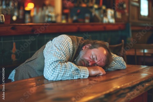 Unconscious Individual: Intoxicated Man Found Resting On Table photo