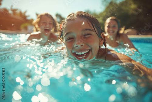 Sunny Aquatic Escapade: Family Frolic in the Backyard Pool