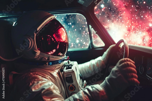 Cosmic Commute: Astronaut Enjoying a Stellar Drive in Isolation © Andrii 