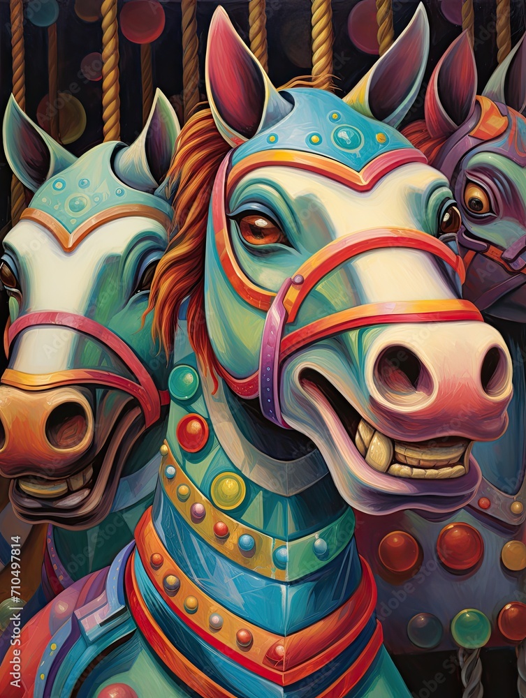 Whimsical Carousel Horses: Captivating Carnival Wall Prints