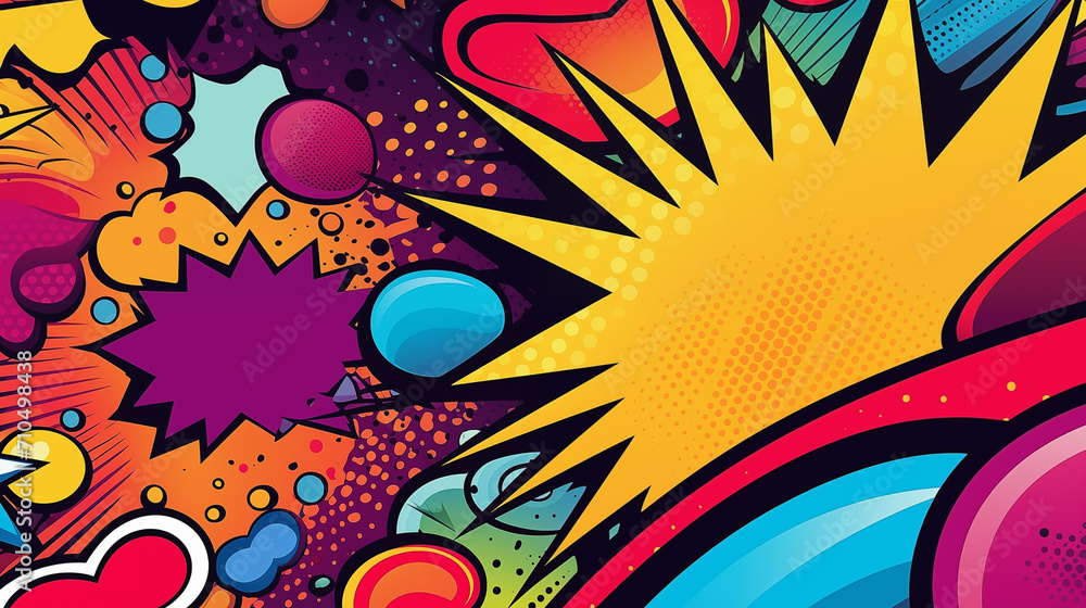 Comics illustration, retro and 90s style, pop art pattern, abstract crazy and psychedelic background. Generative AI Comics illustration, retro and 90s style, pop art pattern, abstract crazy and psychedelic background. Generative AI
