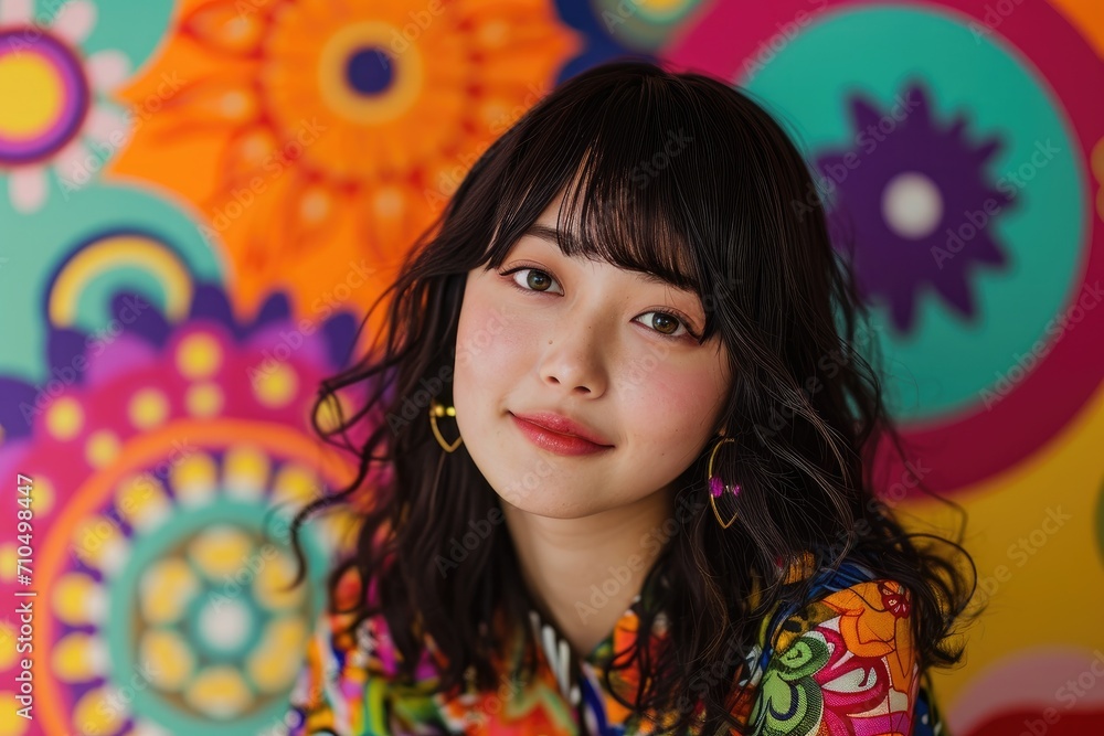 Studio portrait of a Japanese woman as a manga character, with a vibrant anime background Studio portrait of a Japanese woman as a manga character, with a vibrant anime background