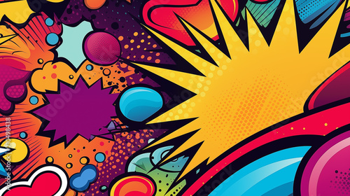 Comics illustration, retro and 90s style, pop art pattern, abstract crazy and psychedelic background. Generative AI