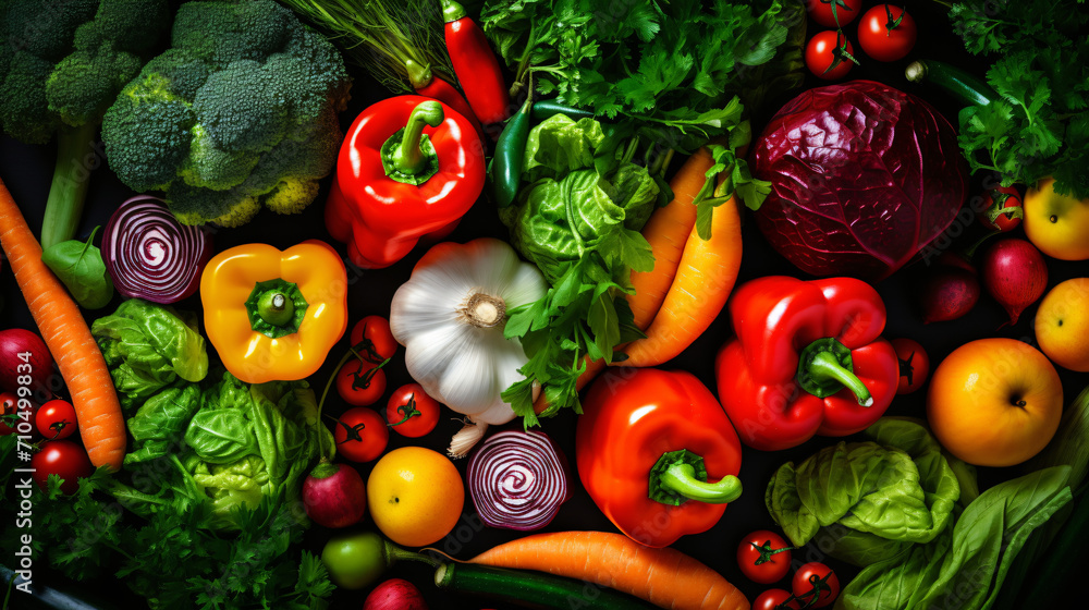 Overhead view of fresh healthy organic vegetables