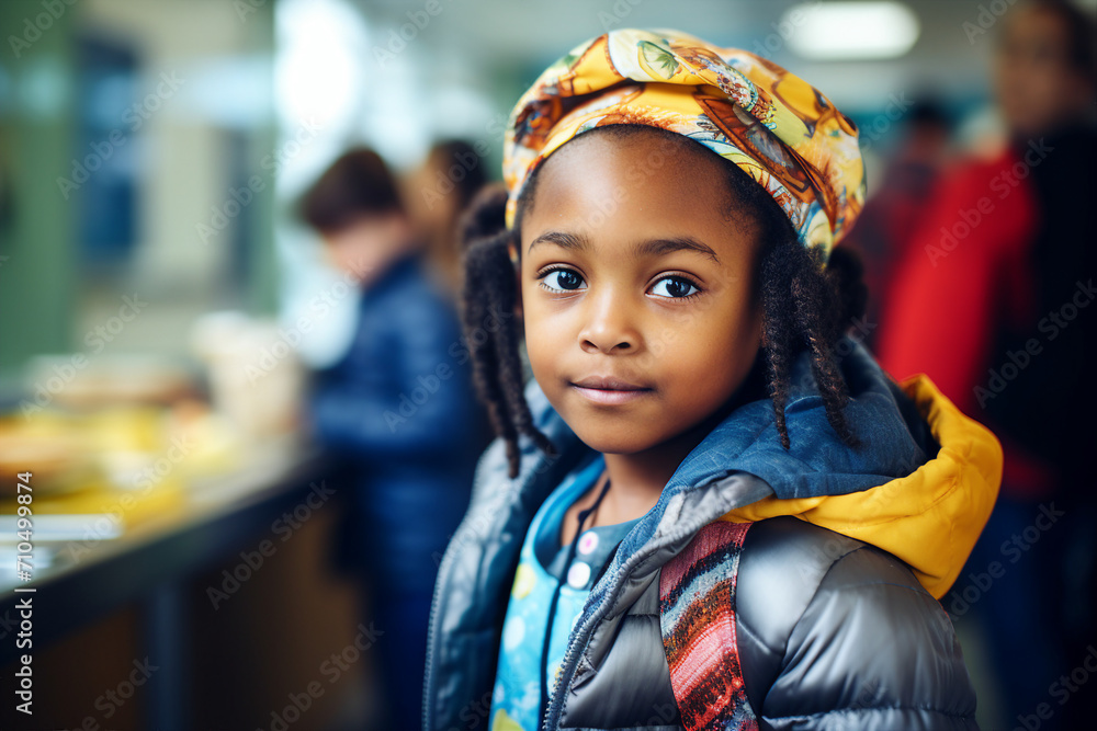 Generative AI picture of school child eating lunch at school canteen Generative AI picture of school child eating lunch at school canteen