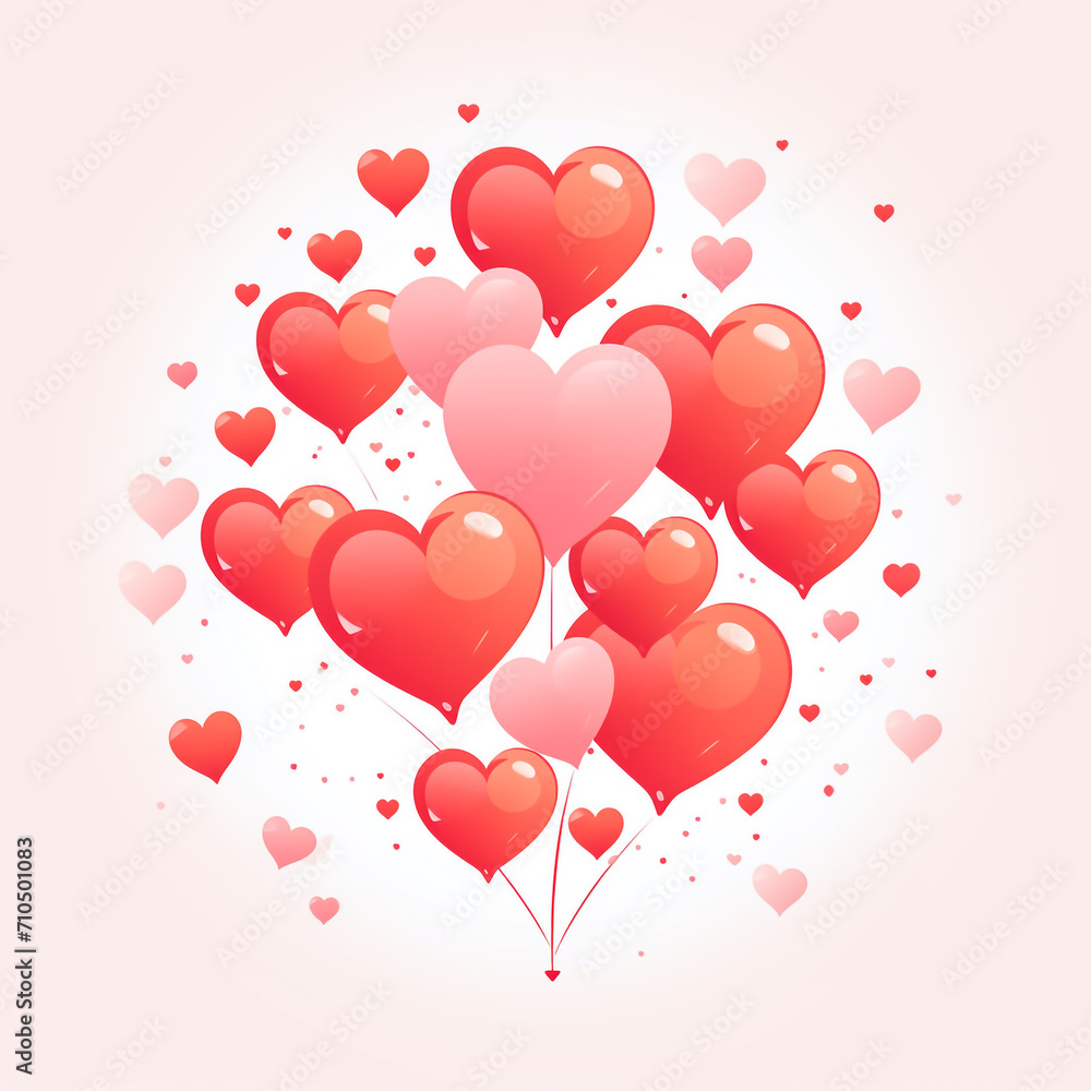 Valentine day heart shape, many big and small hearts. Love illustration