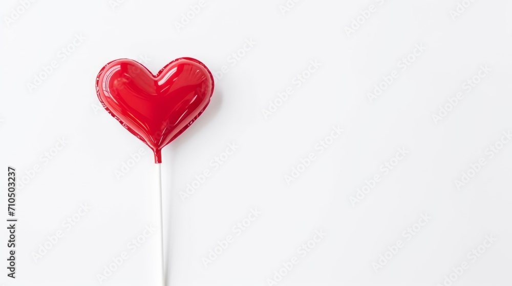 Heart shaped red candy on a white background, copy space, top view.