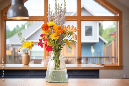 aframe glass front with colorful wildflowers in the foreground photo