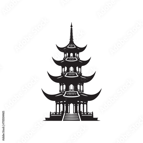 Ancient Pagoda Whispers Awakened: A Captivating Stock Journey - Chinese Pagoda Vector Stock - Chinese New Year Silhouette
