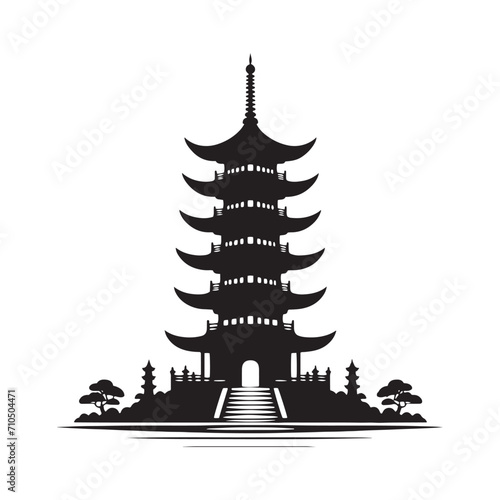 Oriental Pagoda Reverie Rediscovered: Stock Charms for Enthusiasts - Chinese New Year Silhouette - Chinese Pagoda Vector Stock

