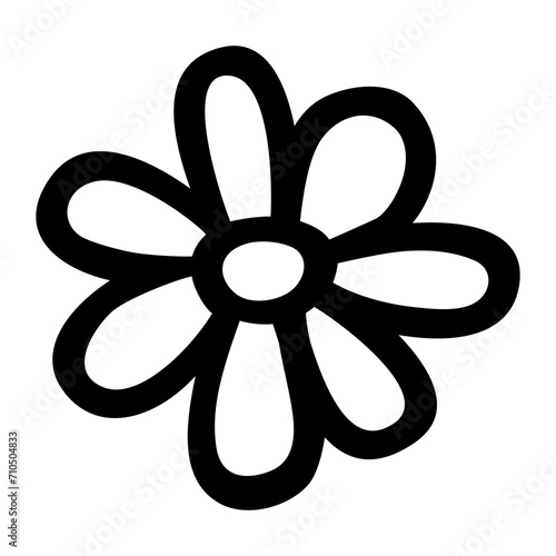 Flower doodle hand drawn with black line, png isolated on transparent background