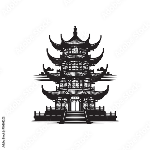 Pagoda Whispers Brought to Life: A Captivating Stock Journey - Chinese Pagoda Vector Stock - Chinese New Year Silhouette 