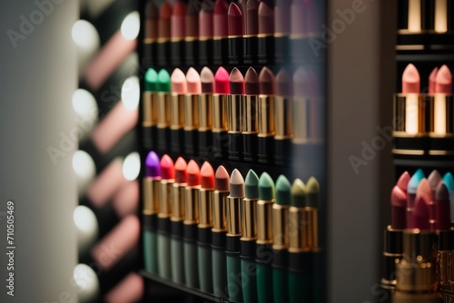 Elegance in Hue  Lipsticks in a Perfectly Aligned Row  a Splash of Glamour and Color Harmony.