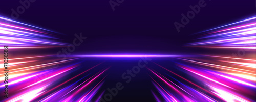 Panoramic high speed technology concept, light abstract background. Abstract neon background with shining wires.	
