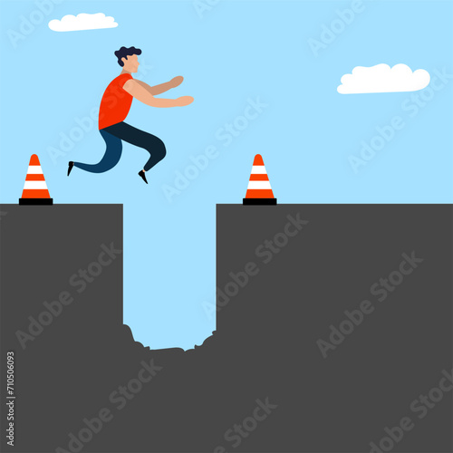 Business pitfalls concept.  Avoid the pitfalls of business failure.  Jump hazards to achieve business success concept