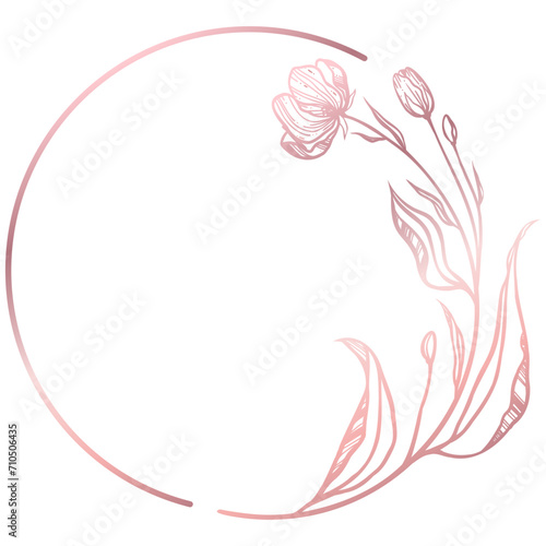 Rose gold floral circle line frame border