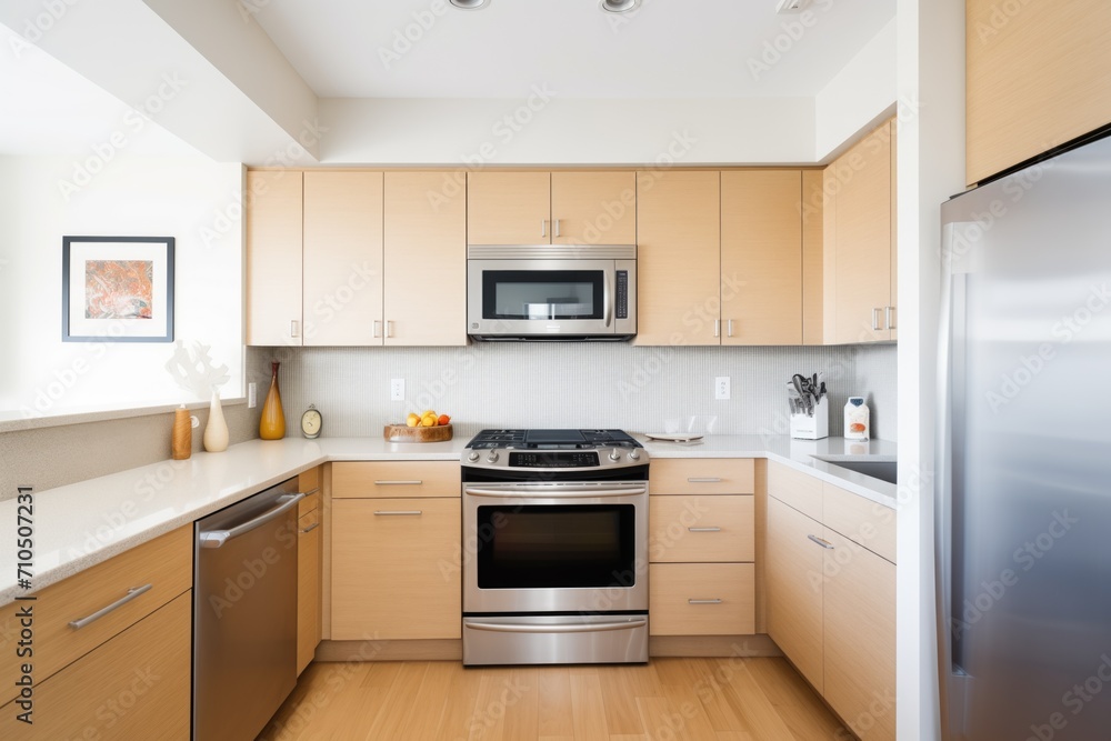 minimalist kitchen, asymmetrical cabinets, stainless steel appliances minimalist kitchen, asymmetrical cabinets, stainless steel appliances