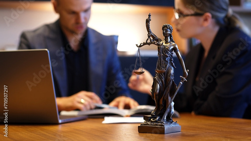 A lawyer meets with a new client. A young male lawyer in a suit sits at an office desk, shares legal advice, explains the inheritance process, tries to help. Legal advice concept photo