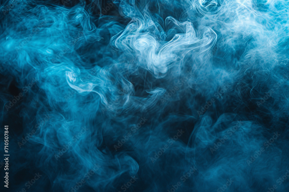 Obraz premium Ground blue smoke moves on black background. Dark smoke background