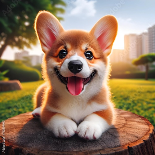 Corgi Puppy with a Big Smile Enjoying the Sunlight