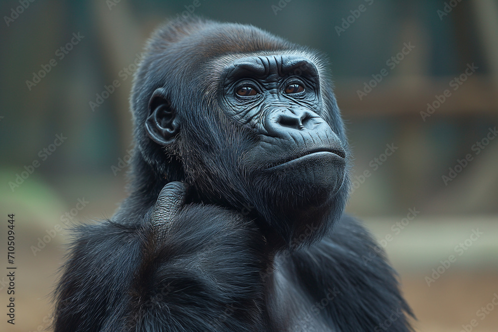 Pensive Gorilla: A Thoughtful Shrug of the Head Capturing the Essence of Contemplation