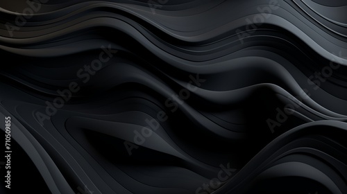 Contemporary business elegance: black paper cut abstract background with wavy layers - minimalistic 3d rendering for modern presentations