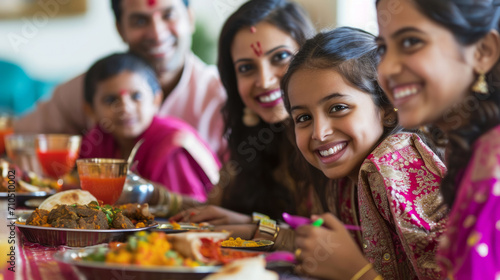 Big Indian family sitting at a table and ready to eat. 