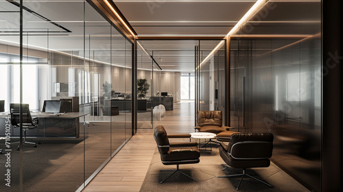 Modern and luxury offices art technology, including integrated audio-visual systems, automated lighting, and climate control