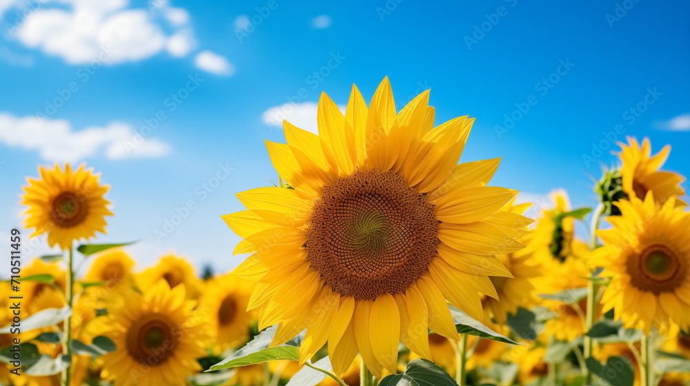 Field of sunflowers against blue summer sky. Generated AI Field of sunflowers against blue summer sky. Generated AI