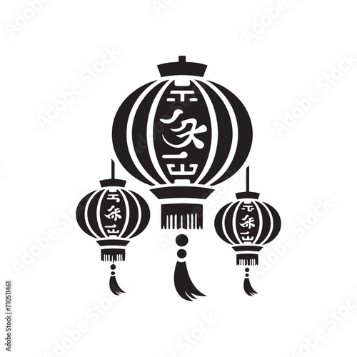 Celestial Radiance Embodied: Exquisite Chinese Lanterns Silhouette Portraits Perfect for Stock Enthusiasts - Chinese New Year Silhouette - Chinese Lanterns Vector Stock 