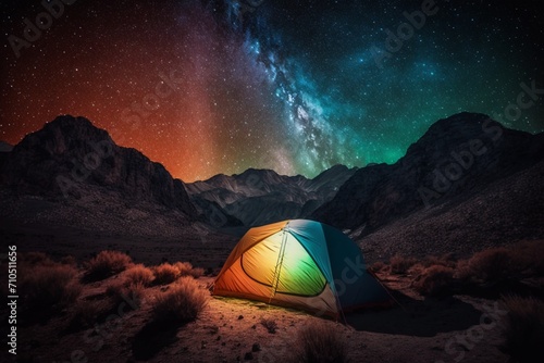 Starry Night Shelter: The Milky Way Above a Mountain Tent, Celestial Camping Bliss. 