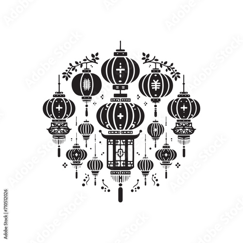 Lantern Festival Elegance  A Captivating Collection of Chinese Lanterns Silhouette Stock for Stock Art Lovers - Chinese New Year Silhouette - Chinese Lanterns Vector Stock 