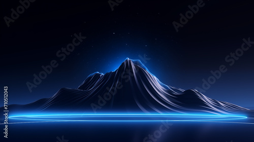 montanha iluminada por uma luz azul néon com circulos