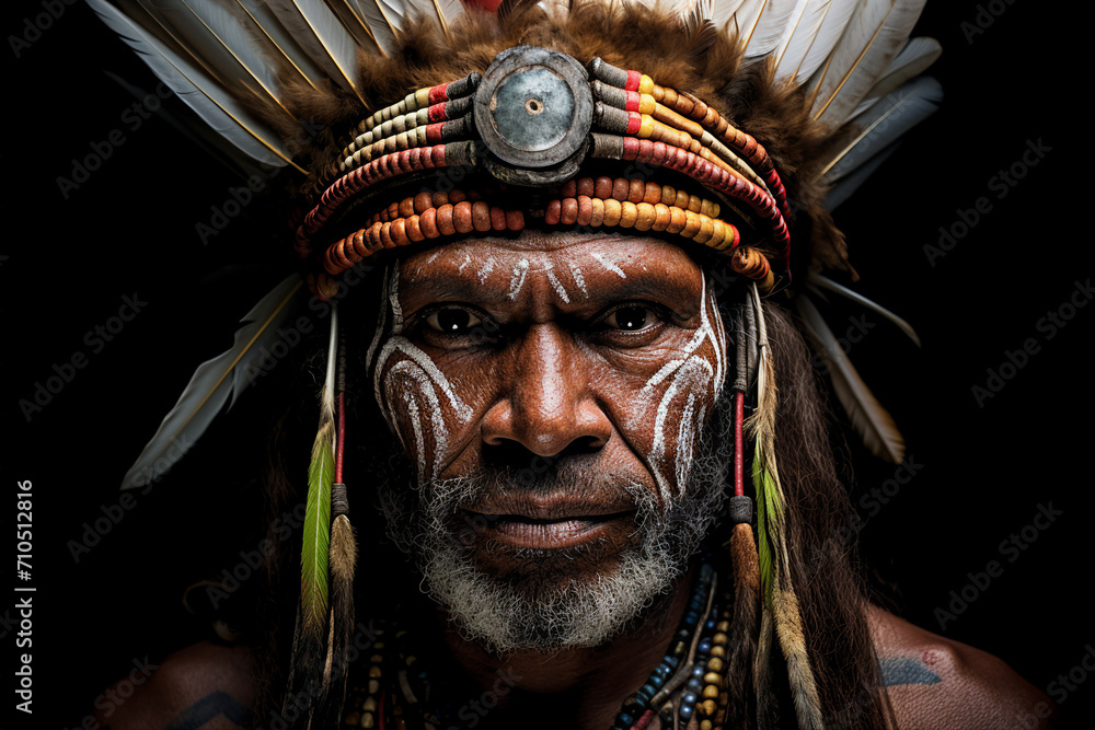 Generative AI close up photo of confident man native african tribe traditional pattern on face Generative AI close up photo of confident man native african tribe traditional pattern on face