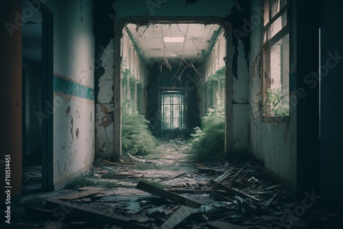 Dilapidated Legacy: A Haunting Image of the Destroyed Hospital, Echoes of Time Evident in the Ruins.